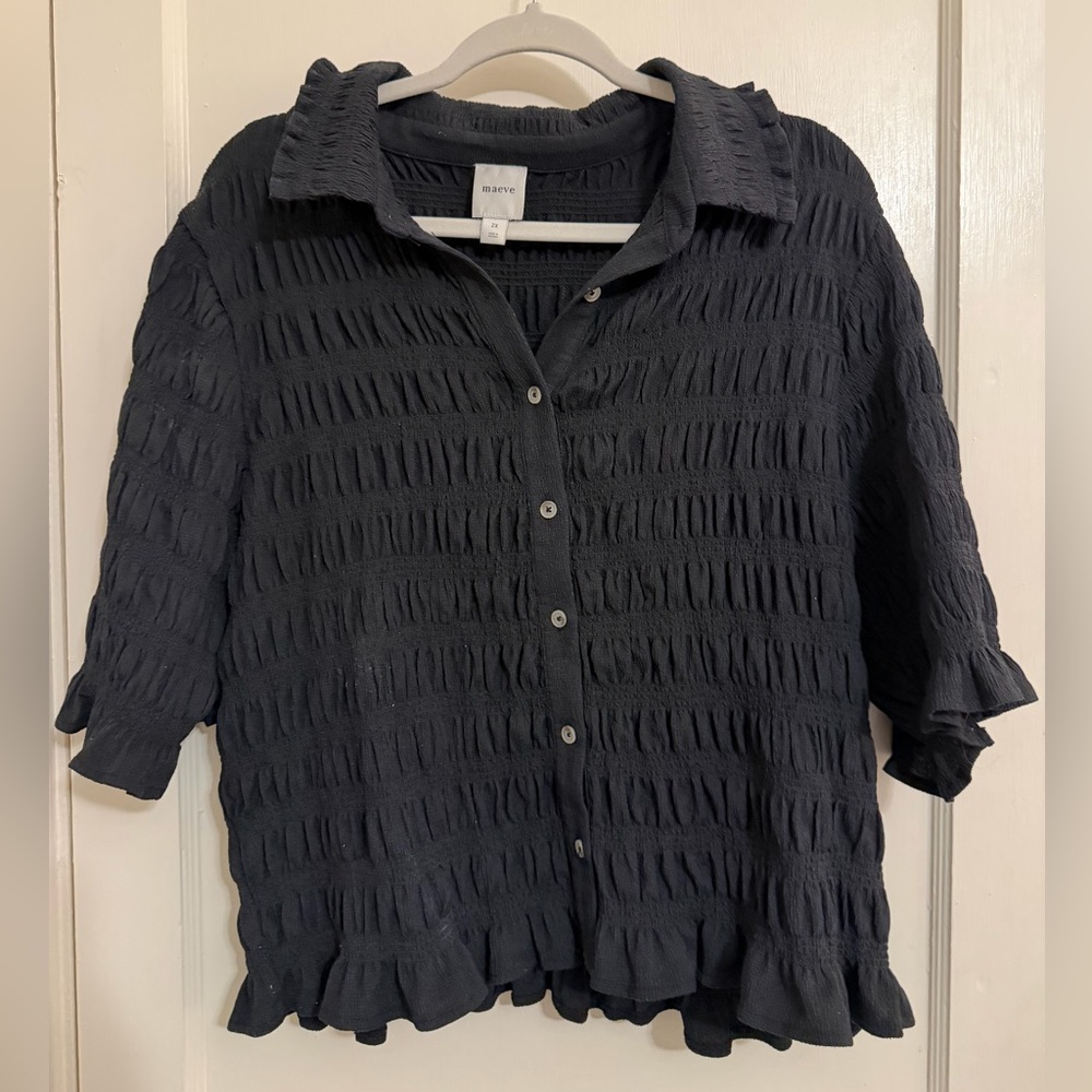 Maeve by Anthropologie Smocked Button-Front Top